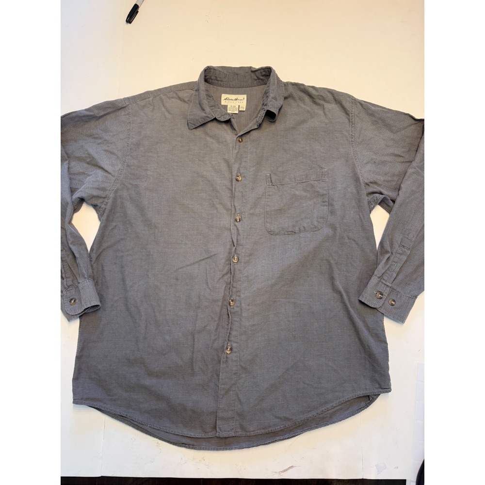 Eddie Bauer Mens Large Grey Micro Check Cotton Button Down Shirt Long Sleeve - Picture 1 of 7